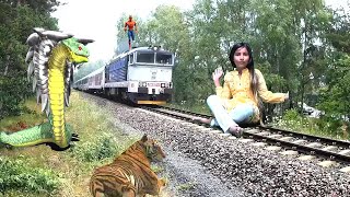 Train vs girl | Lion Spider-Man and snake new video | baby on Track vs Train