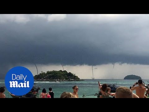 Rare quadruple waterspout spotted on remote island in Thailand