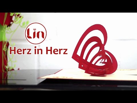 Pop Up 3D Karte zur Hochzeit / Valentinstag - 3D Klappkarte Herz in Herz