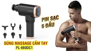 Video Súng massage cầm tay pin sạc Hàn Quốc Puli PL-660DC1 - 6 đầu