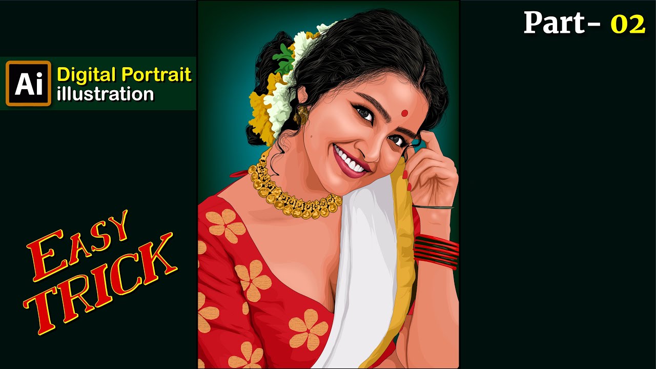 Beautiful Indian women Digital Portrait Painting | Vector Art in illustrator - Part 02