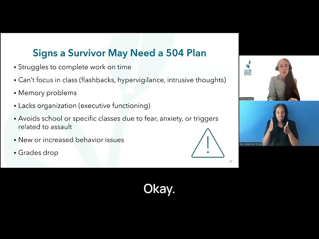 How 504 Plans and IEPs can Support Survivors’ Needs in K-12 Schools, Pt. 1 (English)