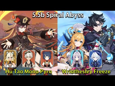 C2 Hu Tao Mono Pyro & C0 Wriothesley/Escoffier Freeze - Genshin Impact 5.5b Spiral Abyss Full Clear