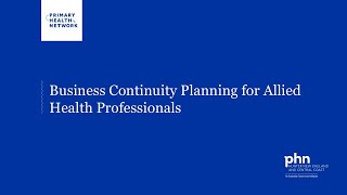 Business Continuity Planning for Allied Health Professionals