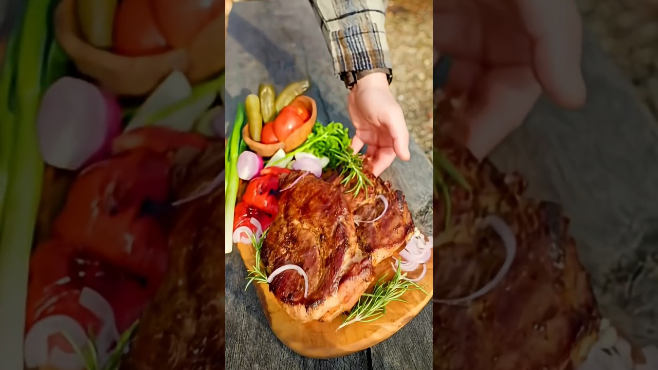 Juicy Onion-Marinated Grilled Steak ASMR! 🥩🔥 ​#shorts #OutdoorCooking #SteakASMR #CampfireBBQ