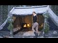 Camping In An Ice Storm ️ Hot Tent Ice Fishing ASMR