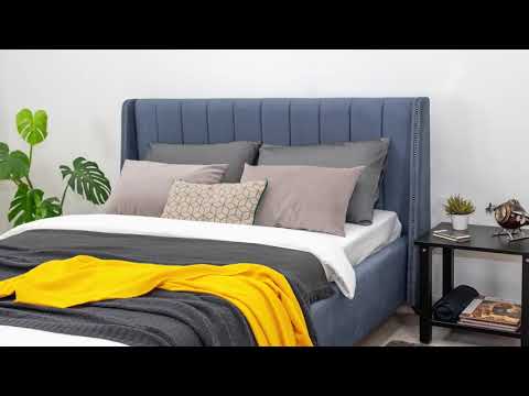 Кровать с механизмом 2-спальная Мелисса 160,арт. Тори 83 велюр (серо-синий) + кроватное дно в Вологде - видео 3