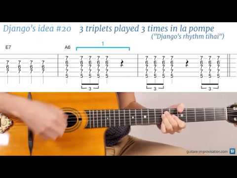 Django Reinhardt lick #20 : 3 triplets played 3 times in La pompe ("Django's rhythm tihai")
