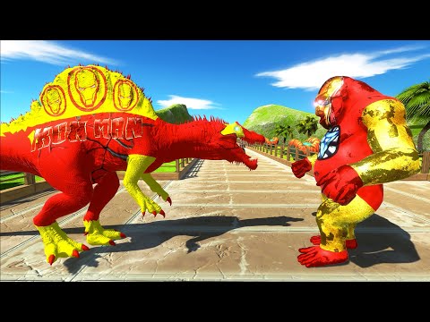 IRON MAN SPINOSAURUS vs IRON MAN GORO OASIS DEATH RUN - Animal Revolt Battle Simulator
