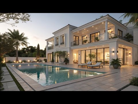 Luxury Modern Villa with Swimming Pool & Garden | White and Gold Architectural Masterpiece