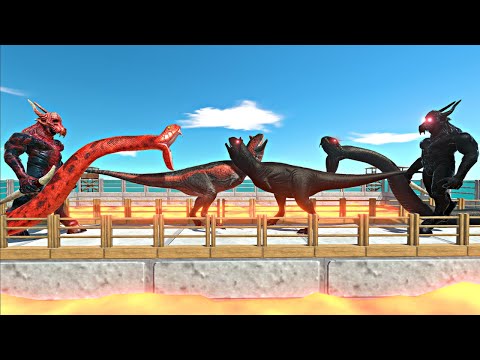 Titanoboa Red Team vs Shadow Itself on Small Lava Bridge - Animal Revolt Battle Simulator