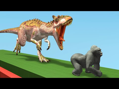 Gorilla Run away From T-Rex in Mario Game style | Giant T-Rex vs GORILLA Animal Fight