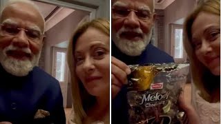 Modi regala a Meloni le caramelle «Melody», il video postato dalla premier sui social e le risate...