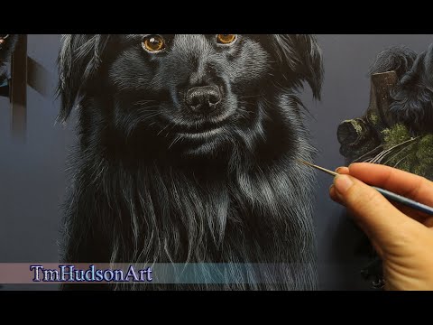 How to paint realistic long black shiny fur/hair in acrylic - Tutorial