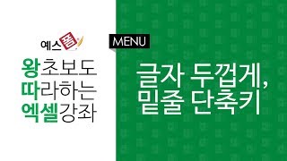 [예스폼 엑셀강좌] 왕따엑셀 메뉴 / 31. 글자두껍게, 밑줄처리 단축키