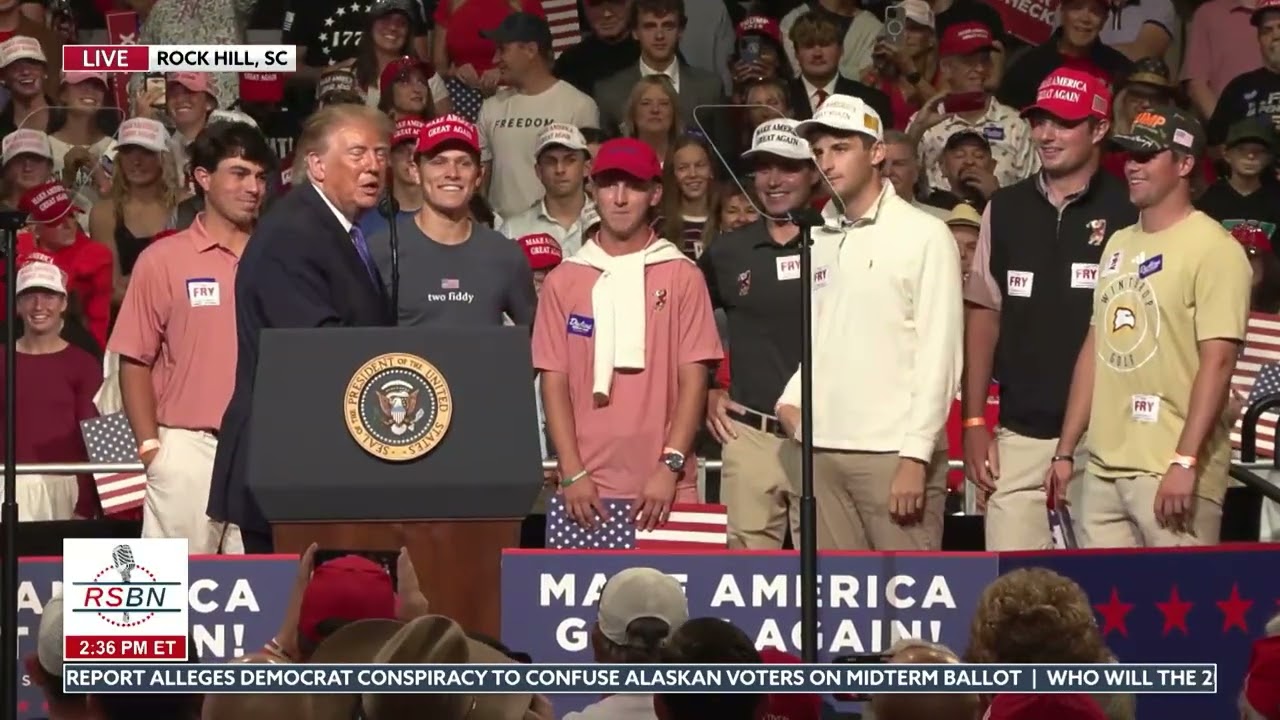 President Trump Invites Winthrop's Men's Golf Team on Stage for Photos & Remarks - 10/29/26
