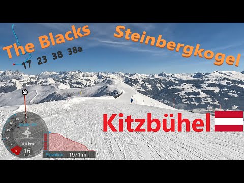 [4K] Skiing Kitzbühel KitzSki, Steinbergkogel Black Pistes 17, 23, 38 and 38a, Austria, GoPro HERO11