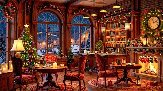 Relaxing Instrumental Christmas Jazz Music & Crackling Fireplace🔥Cozy Christmas Coffee Shop Ambience