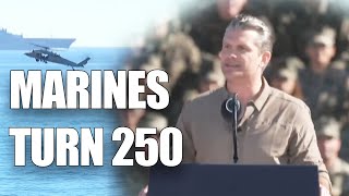 Download the video "US Marines Celebrate 250 Years With Weapons Display"