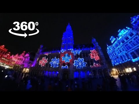 Vídeo 360 do show de luzes do Grand-Place de Bruxelas durante o Natal de 2023.