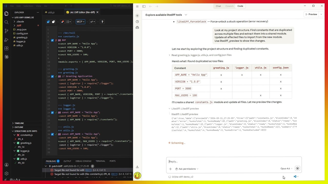 Claude Desktop (Code) — AI Code Patching via MCP (lite-diff)