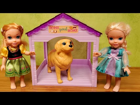 Pet Vet ! Elsa & Anna toddlers take their dog to Barbie the doctor