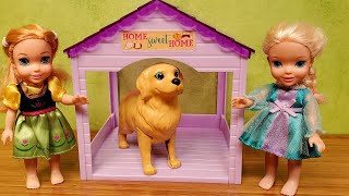 Pet Vet ! Elsa &amp; Anna toddlers take their dog to Barbie the doctor