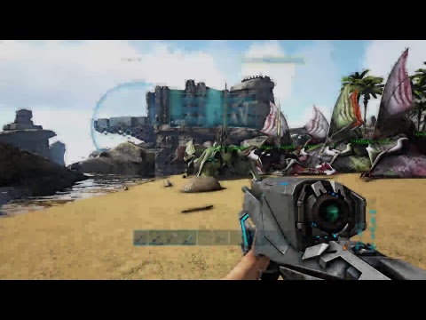 Ark shooting 5 tek rail guns at tappys