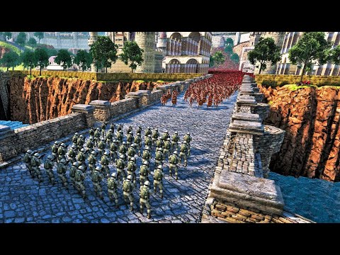 50 Modern Soldiers Defend The Bridge From 10.000 Spartans - Ultimate Epic Battle Simulator