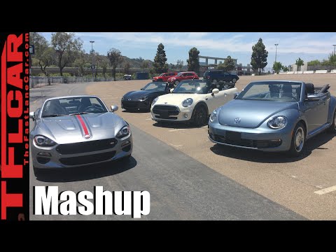 2017 Fiat 124 Spider vs Mazda Miata MX-5 vs MINI Cooper vs VW Beetle Convertible Mashup Review
