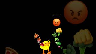 Chick eating pizza chicken meat￼