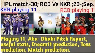 IPL match-31;KKR Vs RCB;/RCB Vs KKR,Playing11,pitch Report, Dream11 prediction,Toss&match prediction