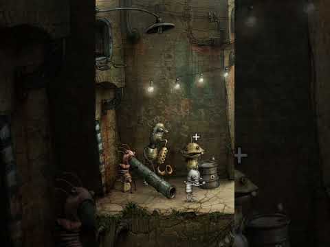 Machinarium robo-dance. Rusty robot street dance and wandering musicians.