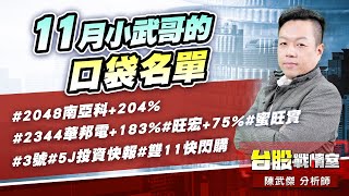 11月小武哥的口袋名單#2048南亞科+204%#2344華邦電+183%#旺宏+75%#蜜旺實#3號#5J投資快報#雙11快閃購｜小武哥投資事務所｜陳武傑 (圖)