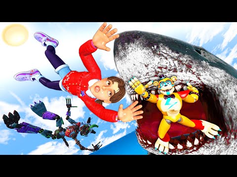 FNAF Ruin vs FNAF Security Breach - Animatronics Ragdoll Falls [GMOD]