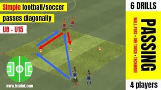 Simple football/soccer passes diagonally | exercises for practicing simple passes and wall-pass