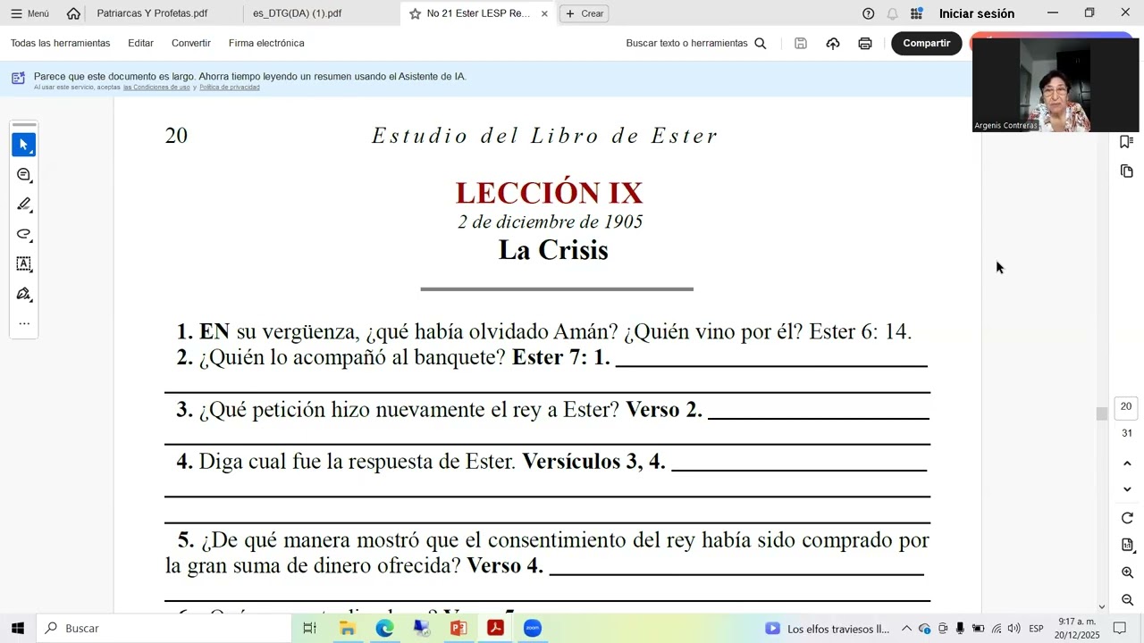 ESCUELA SABATICA 1905: EL LIBRO DE ESTHER. LECCION No. 9. Argenis Contreras.