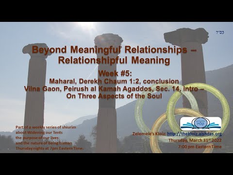 Relationshipful Meaning #5 - Maharal Derekh Chaim 1:2 part 5, Intro to Vilna Gaon, Aggadah #14