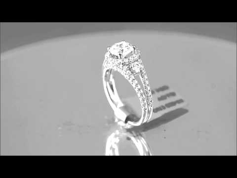 18K WHITE GOLD ROUND CUT DIAMOND ENGAGEMENT RING ART DECO SPLIT BAND 2.12CTW - KNR INC - 529