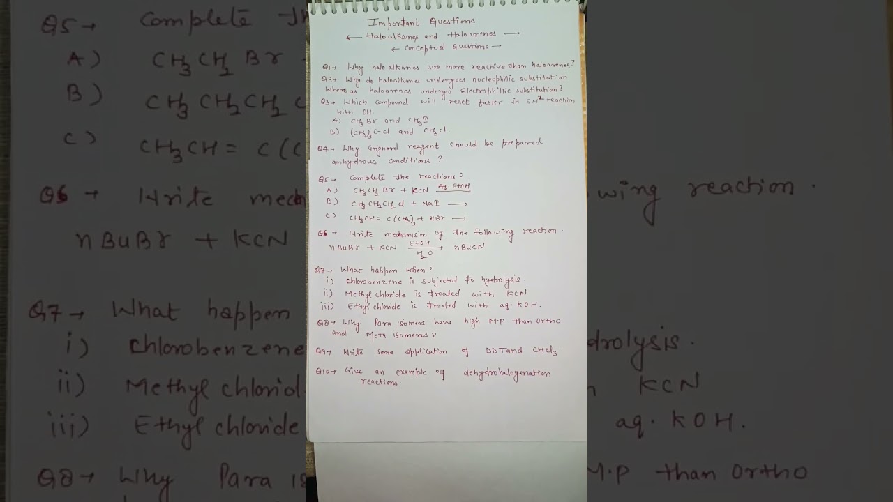 Haloalkanes and haloarenes important questions #class12 #chemistry #cbse