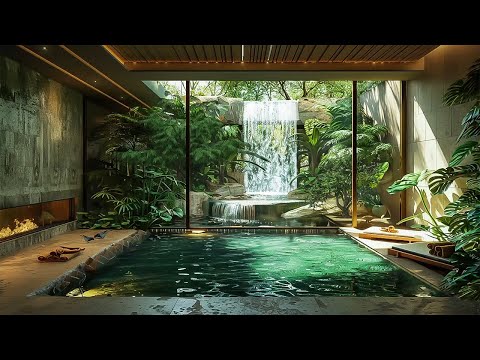 Quiet Oasis: Serene Backyard Space with Waterfall and Pool | Natural Sounds Relax and Heal