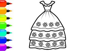 Cute Dress with Colorful Flower Coloring Page for Kids | Skirt Coloring Book for Children