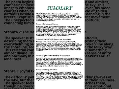 Daffodils by William Wordsworth Summary | #wordsworth #daffodils #spring #summary #poem