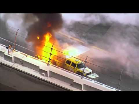 Montoya spins and wrecks track dryer - Huge Fire 2012 Daytona 500