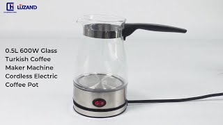 600W Borosilicate Glass Turkish Coffee Maker Machine Cordless Electric Coffee Pot Black