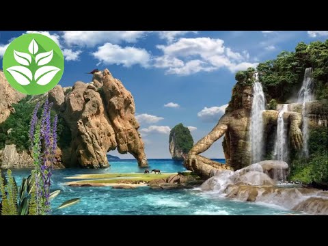 Fabulous tropical landscape with waterfalls. White / brown noise of a waterfall for sleeping.