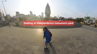 Roller Skating at Independence monument park Cambodia.