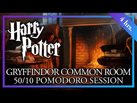 STUDY in the GRYFFINDOR COMMON ROOM - 50/10 Long Hogwarts Pomodoro Session - Harry Potter ASMR