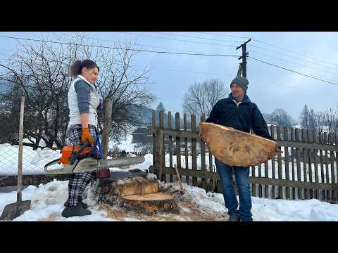 Rural Family Life in the Carpathians | Natural Wooden Steps by Vasyl & Homemade Cooking by Marina 🏔️
