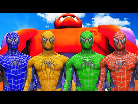TEAM SPIDER-MAN VS BAYMAX (Big Hero 6) - Epic Superheroes Battle